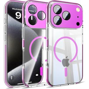 Misscase for iPhone 17 Pro Max Magnetic Case,[Military Drop Protection] Clear Hard Plastics Cover, Camera Lens Protector,Compatible with MagSafe,Anti Yellowing Full Protection Cases-Purple