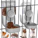 Gray Hanging Automatic Food Water Dispenser, 35oz Rabbit Feeder Guinea Pig Water Bottle Food Feeder for Ferret Guinea Pig Rabbit Bunny Food Cage Accessories (Gray Waterer and Feeder)