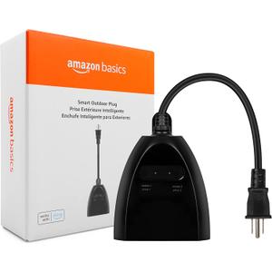 Amazon Basics Outdoor Smart Plug with 2 Individually Controlled Outlets, Works with Alexa Only, 2.4 GHz Wi-Fi, No Hub Required, Black