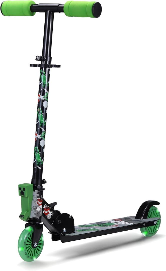 2 Wheel Kick Scooter with Light Up Wheels  Foldable, Non-Slip Deck, Comfortable & Smooth Ride (Minecraft)