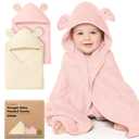 KeaBabies 2-Pack Hooded Baby Towels for Newborn - 35x35 Soft & Absorbent Viscose From Bamboo Baby Bath Towels with Hood for Infant,Toddler,Kids,Boys Girls,Newborn Bath Essentials (Rose Ivory, Regular)