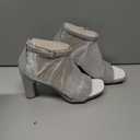 Womens Chunky Low Heels Sandals Silver Glitter Ankle Strap Wedding Shoes 9 1/2