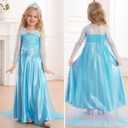 Elsa Dress for Girls Toddler Snow Princess Costume Blue with Wig Halloween Birthday Party Dress Up Outfits 3-4T