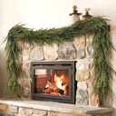9FT Christmas Artificial Norfolk Pine Garland for Fireplace - Realistic Faux Greenery Fake Garland for Holiday, Table, Window, Mantel, Stairs, Home, Indoor Outdoor Decor (2PCS)