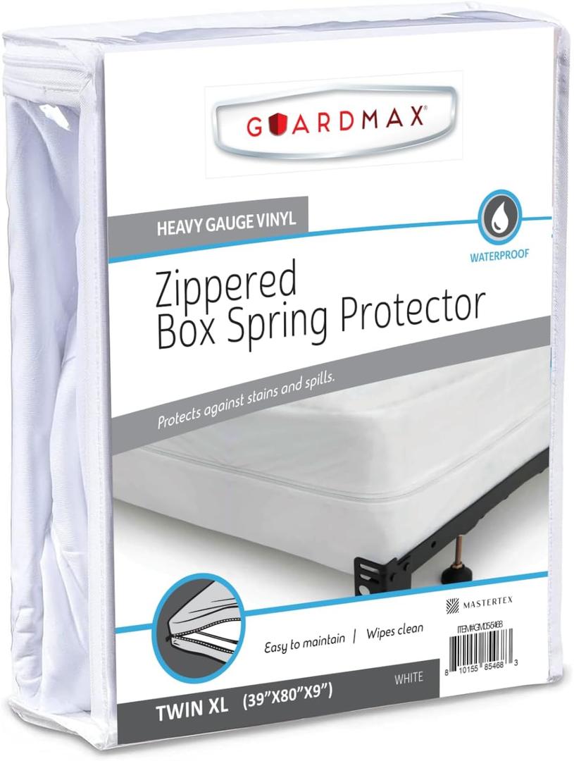 Guardmax Heavy Duty Vinyl Box Spring Cover - Twin XL Size Waterproof Breathable Zippered Box Spring Encasement - 6 Side Absorbent Boxspring Protects Against Bed Bugs, Dust Mites, Spills, and Stains.