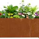 Metal Planter Box, Large Outdoor Rectangle Planters with 6 Drainage Holes & Raised Bottom, Cor Ten Steel Planter for Patio, Garden, Porch, 36" L x 15" W x 15" H