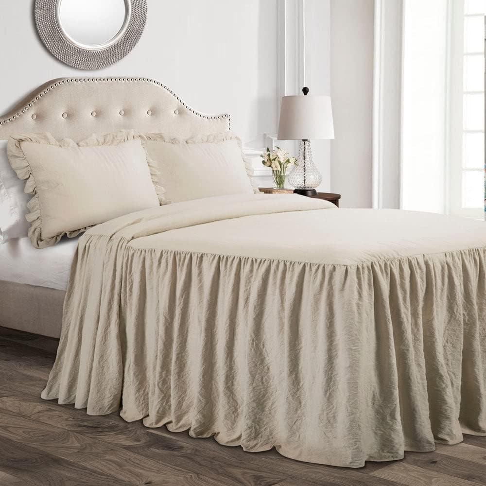 Lush Decor Ruffle Skirt Bedspread Set - 3-Piece Luxurious Farmhouse Bedding - Elegant Ruffle Detail - Timeless Style - Soft Lightweight Sheets - Queen, Neutral