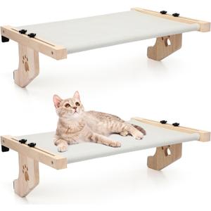 Pinkunn 2 Set Cat Perch for Window Sill Cat Window Hammock Seat for Kittens and Pets Easy to Adjust & Assemble Pet Bed for Windowsill, Bedside, Drawer and Cabinet(Gray)
