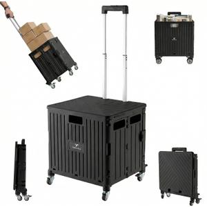 Rolling Cart for Teachers – Collapsible Cart with Wheels, Foldable Utility and Grocery Cart on Wheels for Classroom, Office, Travel, Tool Box, and Move Luggage (Black)