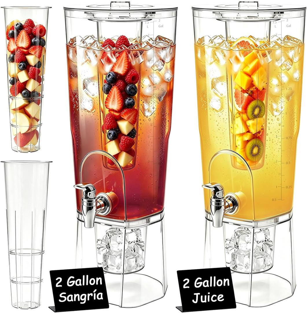 Homecor 2 Gallon Drink Dispenser for Parties with Stand&Fruit Infuser 2 Pcs
