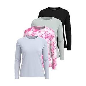 Real Essentials 4 Pack: Women's UPF 50+ Quick Dry Fit Sun Shirts Long Sleeve UV SPF Hiking Top Outdoor, Medium