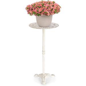 OwnMy Cast Iron Tall Plant Stand Heavy Duty Flower Pot Holder, Decorative Pedestal Potted Plant Rack, Indoor Outdoor Wrought Iron Large Single Plant Stand for Patio Garden Home, Antique White
