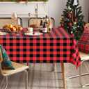 Softalker Christmas Gingham Checkered Rectangle Tablecloth - Buffalo Plaid Farmhouse Table Cloth Waterproof Stain Resistant Table Cover for Kitchen/Party/Holiday - Black and Red, 60 x 120 Inch