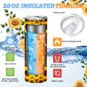 Sieral 3 Pcs Sunflower Gifts for Women Girls with 20 oz Sunflower Tumbler Makeup Bag and Crew Socks Sun Flower Gifts for Teacher Friend Graduation Back to School End of Year Party Favors