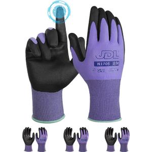 JDL 3 Pairs Microfoam Nitrile-Coated Nylon Work Gloves for Women & Men, Touchscreen Safety Gloves, Lightweight & Breathable with Durable Grip for Construction, Warehouse, Mechanics, Purple, Medium