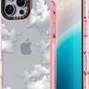 Bouvardia for iPhone 16 Pro Case, Girly Shockproof Protective Phone Case & White Clouds Design, Aesthetic Cute Pink Glitter Cover from Talented Designer for Women and Girl