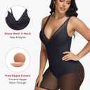 SHAPESHE Womens Shapewear Deep V Neck Bodysuit Tummy Control Slimming Faja Body Shaper Mesh Sheer Outing Outfits (Black, M)