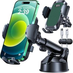 HTU 2025 Best Car Phone Holder 【Ultimate 5-in-1 & Upgraded 100+LBS Strongest Suction】【True Military-Grade & Safety Cert】 360° Windshield Dashboard Vent Mount Stand for iPhone Android & Truck, Green