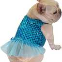 Moorfowl French Bulldog Fairy Meraid Dress Dog Girl Tulle Slip Skirt Sparkly Pug Princess Sequins Halloween Christmas Party Dress Doggie Summer Clothes (L(Back 12.59", Chest 20.07" - 21.65"), Blue)