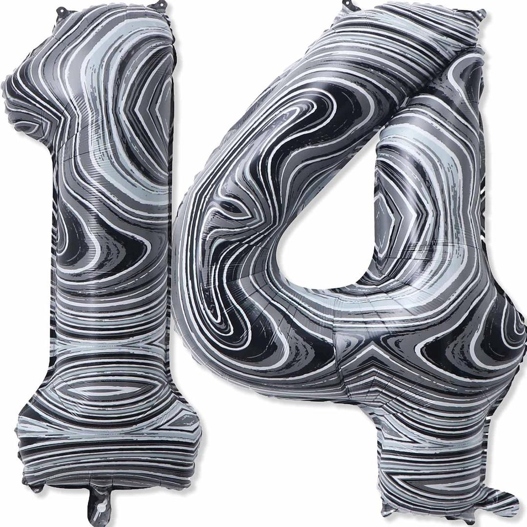 14 Balloon Number, 40 Inch Black Marble Foil Balloons Giant Jumbo Helium Number 14 or 41 Balloons for 14th 41th Birthday Decorations Anniversary Events Boys Girls Party Decorations(Black Marble Agate)