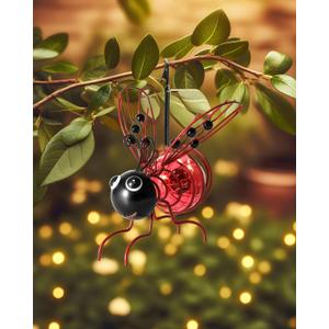 Lighted Outdoor Display - Solar Powered Hanging Bee Decor with Bouncy Springs - Outdoor Hanging Solar Lights for Christmas Garden, Yard, Patio, Porch (Red)
