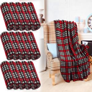 Buryeah 15 Pcs Christmas Buffalo Plaid Throw Blankets Bulk 60 x 50 Inch Tartan Plaid Checkered Warm Throw Blankets Decor for Christmas Couch Sofa Chair Bed Office Home(Style B,Red and Black)