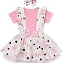 AWIBMK Baby Girls Mouse Birthday Outfits Mouse T Shirt and Suspender Tulle Skirt with Headband Cake Smash Halloween Costume,5Y, Pink