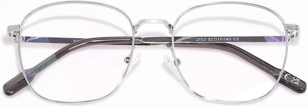 OPTOFENDY Metal Blue Light Blocking Glasses for Women Men, Square Computer Eyeglasses, Anti Eyestrain & UV Protection (Silver)