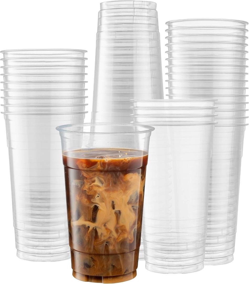 Crystal Clear PET Cups for Iced Coffee,Milkshake, Cold Drinks, Slush, Smoothy's, Slurpee, Ice cream, Dessert, Party's, Plastic Disposable Cups (50, 32 oz)