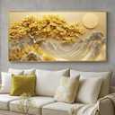 BirdSuite Gold Framed Golden Money Tree Wall Art, 3D Effect Mountain Landscape Canvas Print, Ready to Hang Wall Decor for Living Room Bedroom Office Dining Room Entryway-48 x24