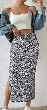 Milumia Women's Ditsy Floral Mesh Split Hem Long Skirt High Waisted Boho Midi Skirts XL