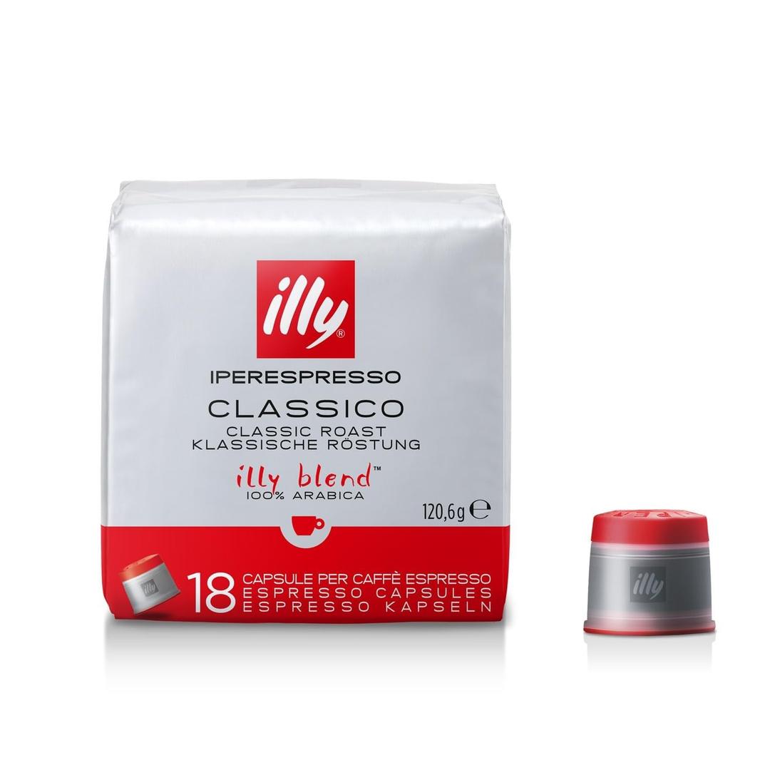 illy Coffee IperEspresso Capsules, Classico Medium Roast Coffee Pods, 100% Arabica, Premium Italian Blend, 18 Count, 1 Pack (EXP 10/31/27)