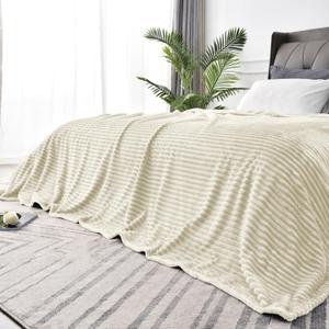 BEDELITE Fleece Blanket Queen Size  3D Ribbed Jacquard Soft and Warm Decorative Fuzzy Blankets  Cozy, Fluffy, Plush Lightweight Throw Blankets for Couch, Bed, Sofa(Beige, 90x90 inches)