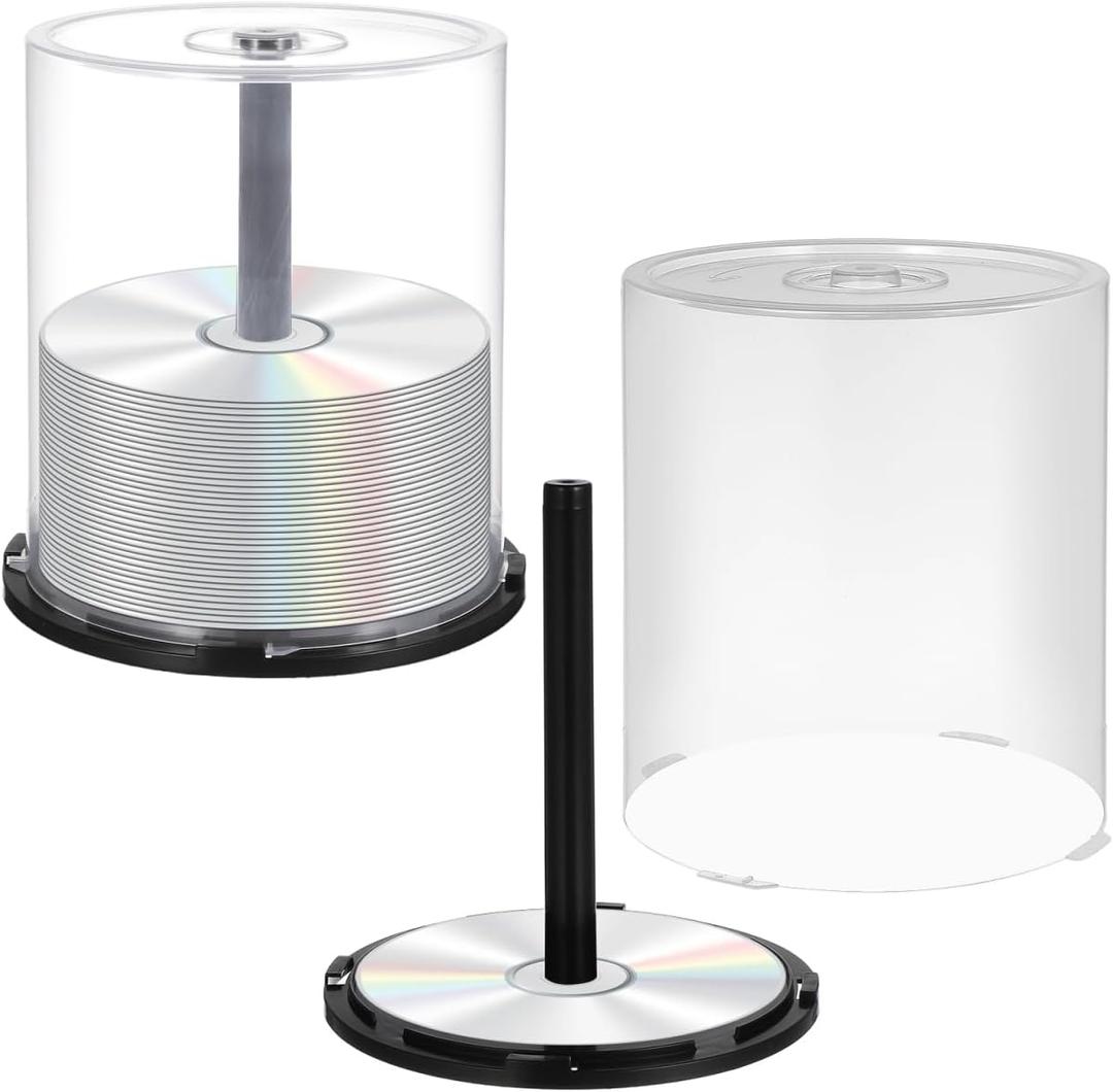 Homoyoyo 2PCS Empty CD/DVD Cake Box Spindle, Empty Plastic CD Cake Box Clear Spindle Holds 100 Discs Each Black Dvd Storage blank cds disc holder