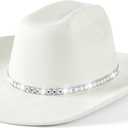 22"-23.2" 100% Suede Western Cowgirl Hat for Women,3.5" Wide Brim,Built-in Elastic Sweatband (Large-X-Large, White)