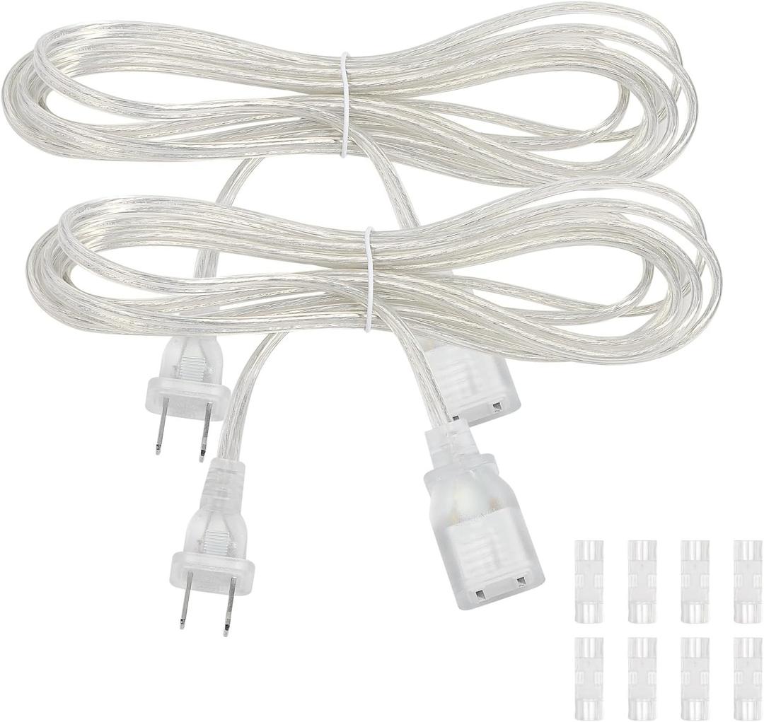 2 Pack Clear Extension Cord with UL-Certified, 10 Feet Male to Female Extension Cords, 2 Prong Thin Extension Cord, Power Cable for Light Fixtures, 2 x 18AWG 10A/125V