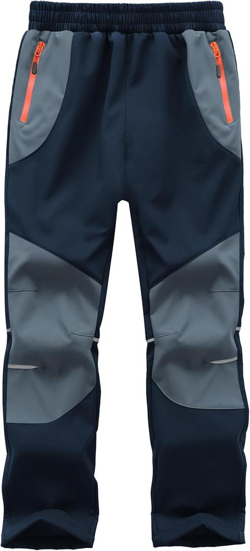 Kids Snow Pants Boys Waterproof Insulated Hiking Pants Youth Winter Warm Fleece Lined Ski Snowpants (Medium, Navy/Dark Grey)