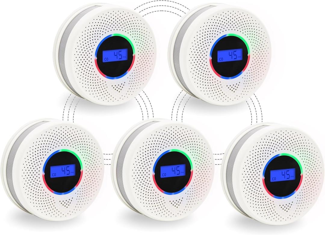 10-Year Battery Wireless Interconnected Smoke and Carbon Monoxide Detector, Smart Interlink Smoke CO Alarm with Digital Display, Fire and CO Combo Alarm for Home (5 Pack)
