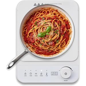 Elite Gourmet Slim Portable Induction Cooktop, 1500W Countertop Burner with 10 Power Levels & Temperature Control (140°F-465°F), Ultra-Slim 2" Design, Digital Touch Controls, Timer & Child Lock (White)