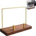 Solid Black Walnut Vinyl Record Holder with Brass Frame Heavy Duty LP Album Display Stand, Tabletop Record Storage Rack Holds Up to 6 Records