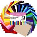 CAREGY HTV Heat Transfer Vinyl Bundle: 42 Pack 12" x 10" Sheets Iron on Vinyl, 30 Assorted Colors, Heat Transfer Vinyl for DIY T-Shirt (42Colors)
