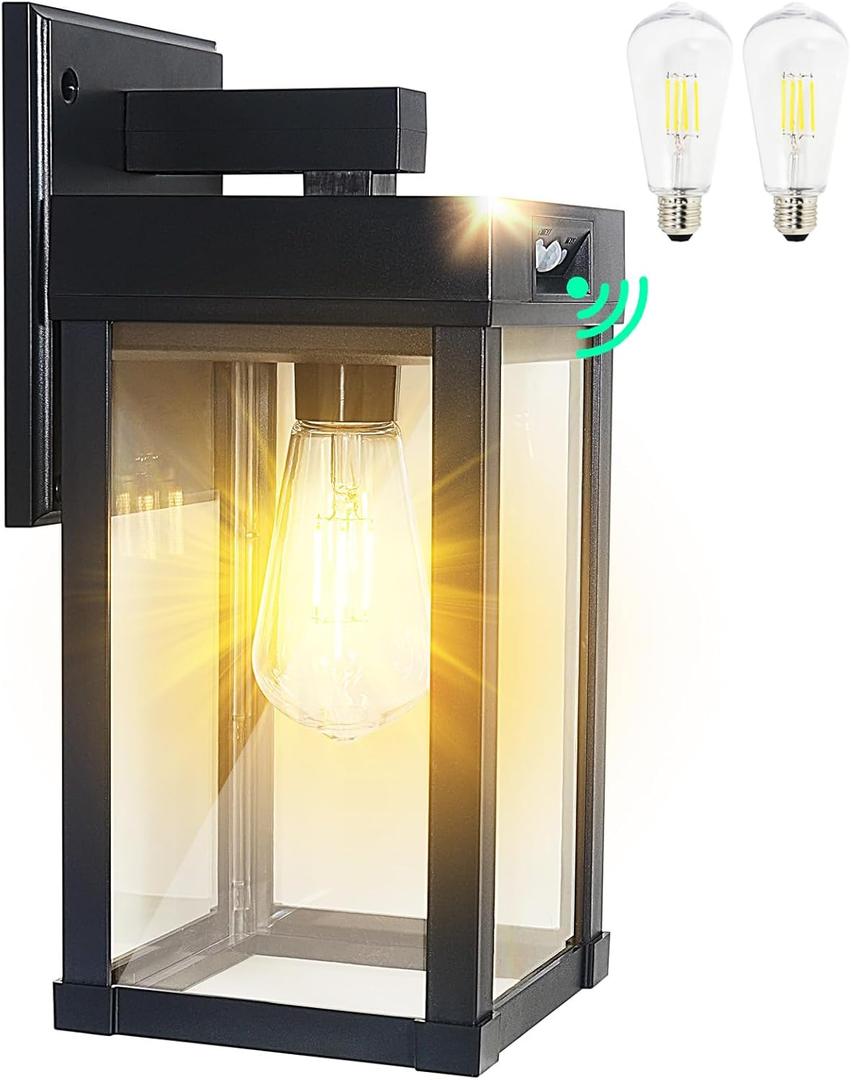 CYHKEE Solar Wall Lights Outdoor Waterproof with 3 Lighting Modes & Motion Sensor, Dusk to Dawn Exterior Porch Light fixtures, Solar Wall Lantern Fixture for Garage Patio Yard Garden (Black 1 Pack)