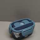 Electric Lunch Box, 12V/24V/110V Portable Food Warmer with SS Fork & Spoon for Car/Truck/Office, 80W Self Heating Lunch Box with 1.5L 304 Stainless Steel Container & 0.45L PP Fruit Box Blue