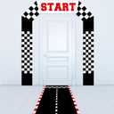 Race Car Door Decorations Fabric Checkered Birthday Door Banner Runway Mat Race Car Hanging Porch Sign Banners Long Racetrack Racing Backdrop for Racer Fans Games Sport Party Decor