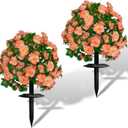 Artificial Flowers for Outdoors, Faux Outdoor Plants Fake Plants Topiary Balls Artificial Outdoor Set of 2 with Ground Spike for Home Front Porch Patio Garden Decor (Tangerine)