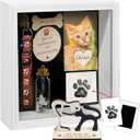 8.6'' Pet Memorial Shadow Box Gift Collar Holder White Picture Frame Paw Print Kit Rainbow Fur Ashes Bottle Pet Wood Sculpture Sympathy Passed Away Dog Cat Gift Tabletop Wall Decor PSD-4TR