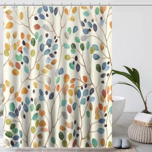 Amaredom Floral Shower Curtain for Bathroom, Colorful Leaves Curtain Bathroom Decoration, Shower Curtain Set with Curtain Hooks, Size: 72"W x 72"L