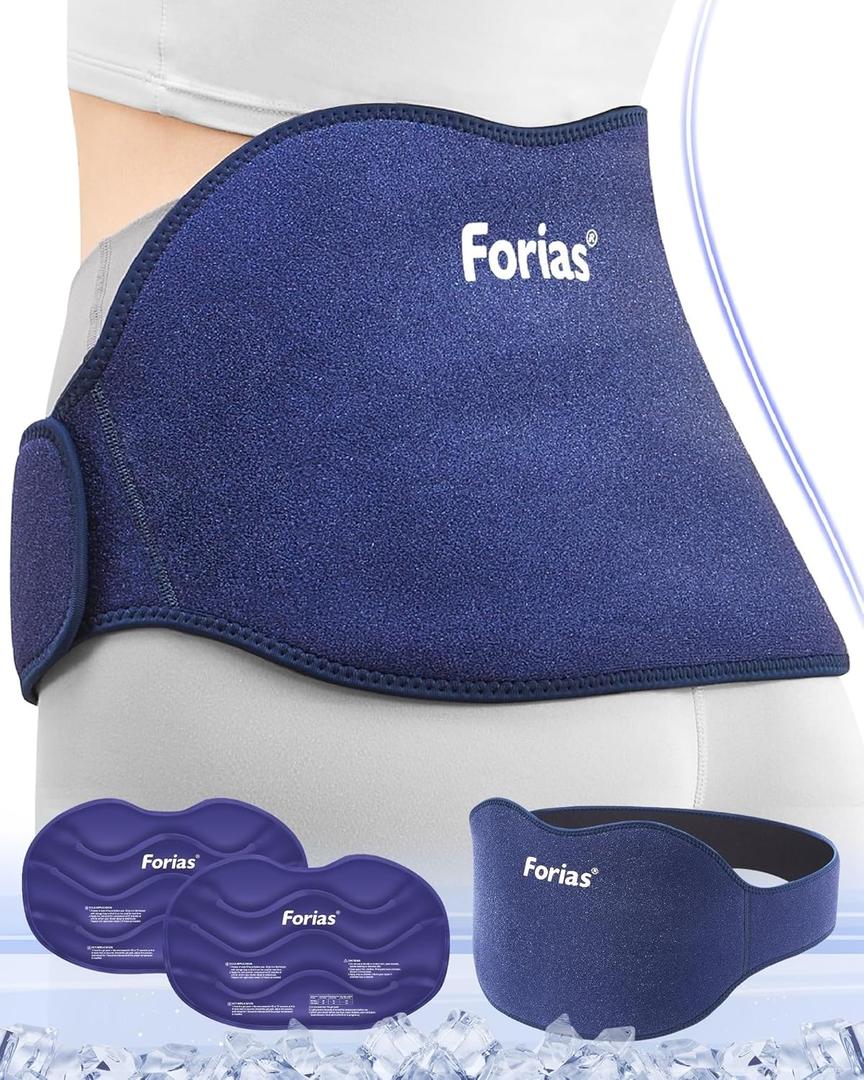 Forias Large Ice Pack for Back Pain Relief, 2 Pack Reusable Lower Back Gel Ice Wrap with Soft Plush Lining, Hot Cold Therapy for Lumbar Surgery, Sciatica, Herniated Disc, Coccyx Pain, Blue