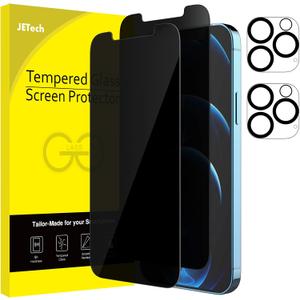 JETech Privacy Screen Protector for iPhone 12 Pro 6.1-Inch with Camera Lens Protector, Anti Spy Tempered Glass Film, 2-Pack Each