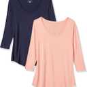 Amazon Essentials Women's 3/ 4 Sleeve Scoopneck Tunic, Pack of 2, Coral Pink/ Navy, XX-Large